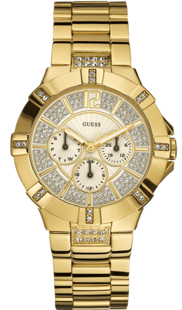 Guess Vista Diamonds Gold Dial Gold Steel Strap Watch for Women - W13573L1