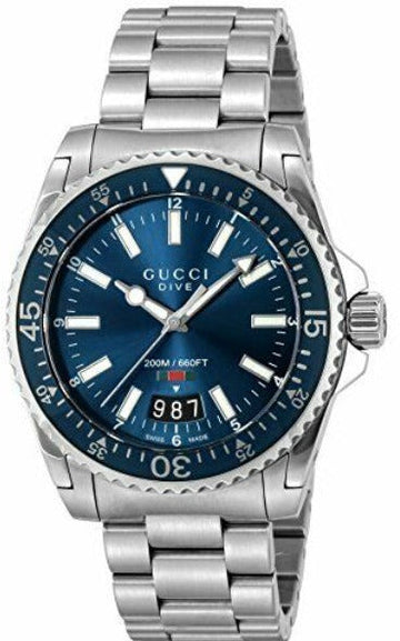 Gucci Dive Quartz Blue Dial Silver Steel Strap Watch For Men - YA136311