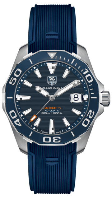 Tag Heuer Aquaracer Calibre 5 Blue Dial Blue Silicone Strap Watch for Men - WAY211C.FT6155