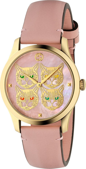 Gucci G Timeless Quartz Mother of Pearl Dial Pink Leather Strap Watch For Women - YA1264132