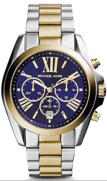Michael Kors Bradshaw Chronograph Navy Blue Dial Two Tone Steel Strap Watch for Women - MK5976