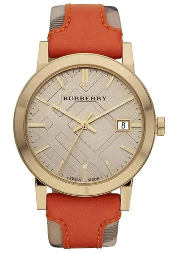 Burberry The City Gold Dial Orange Leather Strap Watch for Women - BU9016