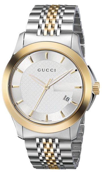 Gucci G Timeless Quartz Silver Dial Two Tone Mesh Bracelet Watch For Men - YA126409