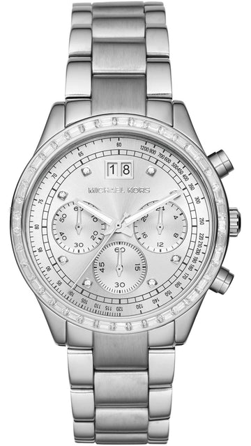 Michael Kors Brinkley Chronograph Silver Dial Silver Steel Strap Watch for Women - MK6186