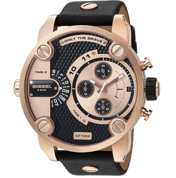 Diesel Little Daddy Black & Gold Dial Black Leather Watch For Men - DZ7282