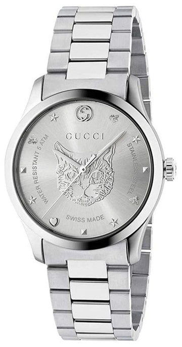 Gucci G Timeless Feline Silver Dial Silver Steel Strap Watch For Women - YA1264095