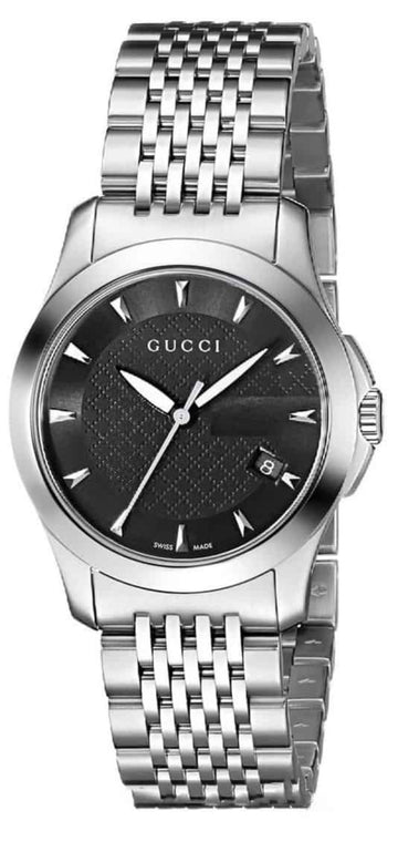 Gucci G Timeless Quartz Black Dial Silver Steel Strap Watch For Women - YA126502