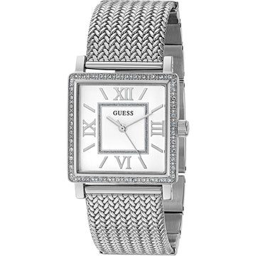 Guess Highline White Dial Silver Stainless Steel Mesh Strap Watch For Women - W0826L1