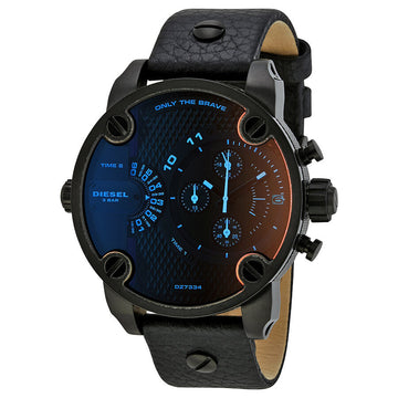 Diesel Little Daddy Black Dial Black Leather Strap Watch For Men - DZ7334