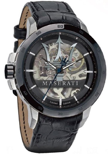 Maserati Automatic Skeleton Black Dial Black Leather Strap Watch For Men - R8821119007