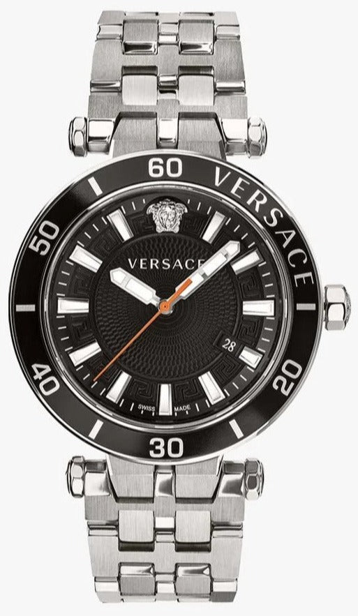 Versace Greca Sport Quartz Black Dial Silver Steel Strap Watch For Men - VEZ300321