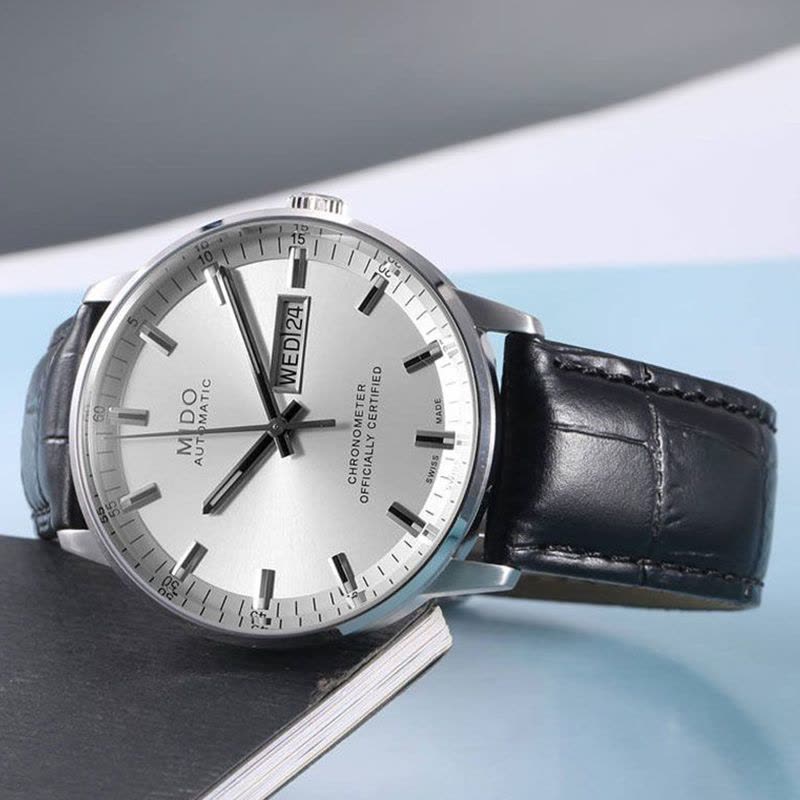 Mido Comander II Automatic Chronometer Silver Dial Black Leather Strap Watch For Men - M021.431.16.031.00