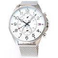 Tommy Hilfiger Dean Chronograph White Dial Silver Mesh Bracelet Watch for Men - 1791277