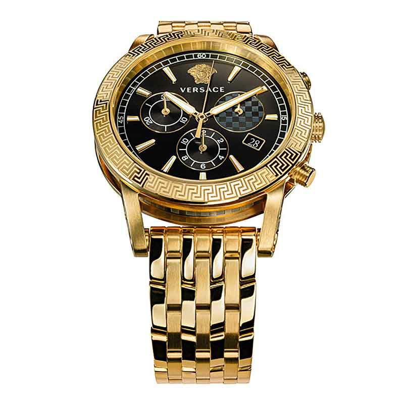 Versace Sport Tech Chronograph Black Dial Gold Steel Strap Watch for Men - VELT00419