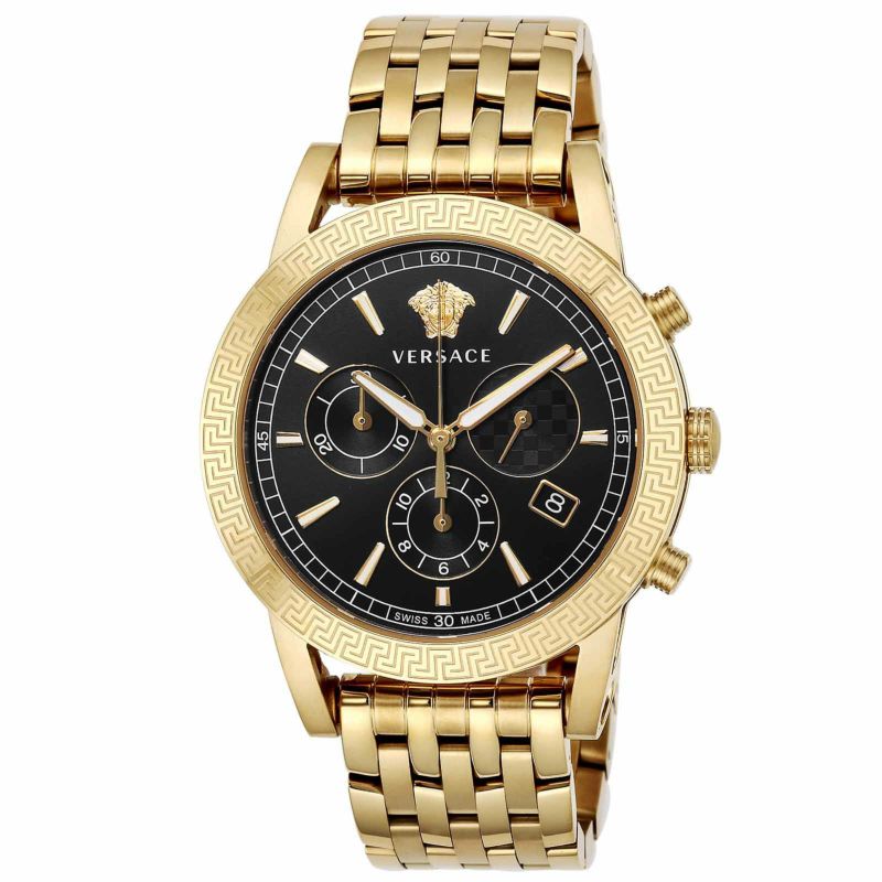 Versace Sport Tech Chronograph Black Dial Gold Steel Strap Watch for Men - VELT00419