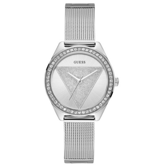 Guess Tri Glitz Quartz Silver Dial Silver Mesh Bracelet Watch For Women - W1142L1