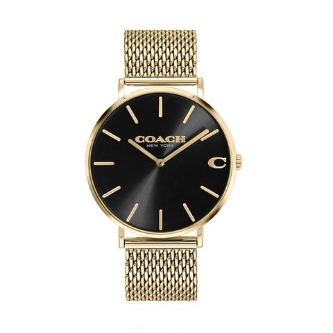 Coach Charles Black Dial Gold Mesh Bracelet Watch for Men - 14602440