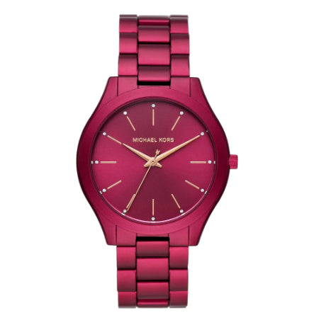 Michael Kors Slim Runway Red Dial Red Steel Strap Watch For Women - MK4505