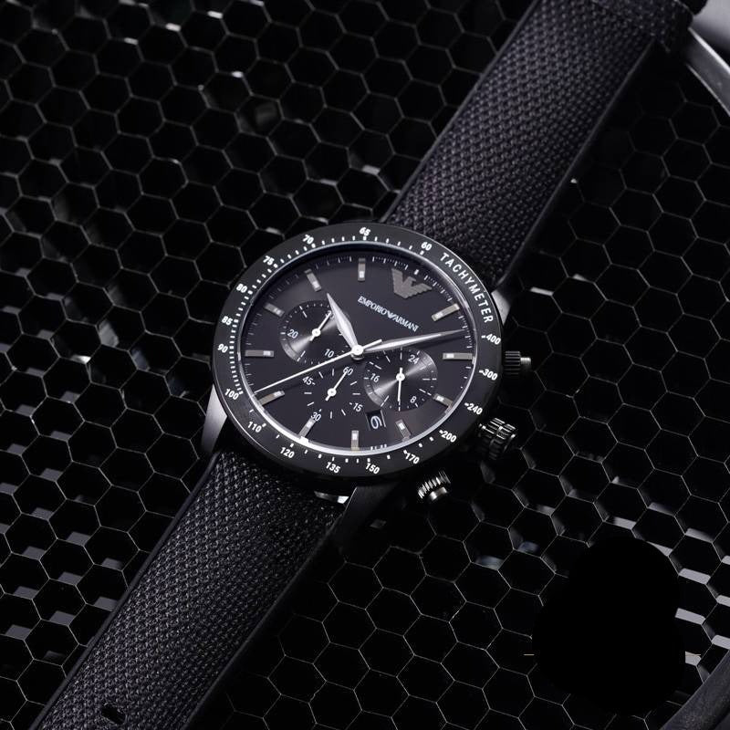 Emporio Armani Mario Chronograph Quartz Black Dial Black Nylon Strap Watch For Men - AR11453