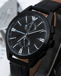 Emporio Armani Claudio Chronograph Black Dial Black Leather Strap Watch For Men - AR11483