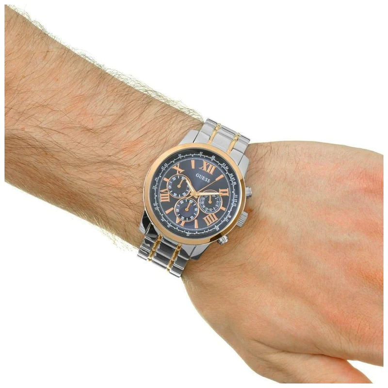 Guess Horizon Chronograph Blue Dial Two Tone Steel Strap Watch For Men - W0379G7