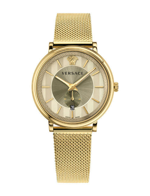 Versace V Circle Quartz Gold Dial Gold Mesh Bracelet Watch For Men - VBQ070017