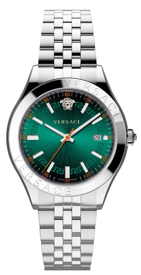 Versace Hellenyium Quartz Green Dial Silver Steel Strap Watch For Men - VEVK01021
