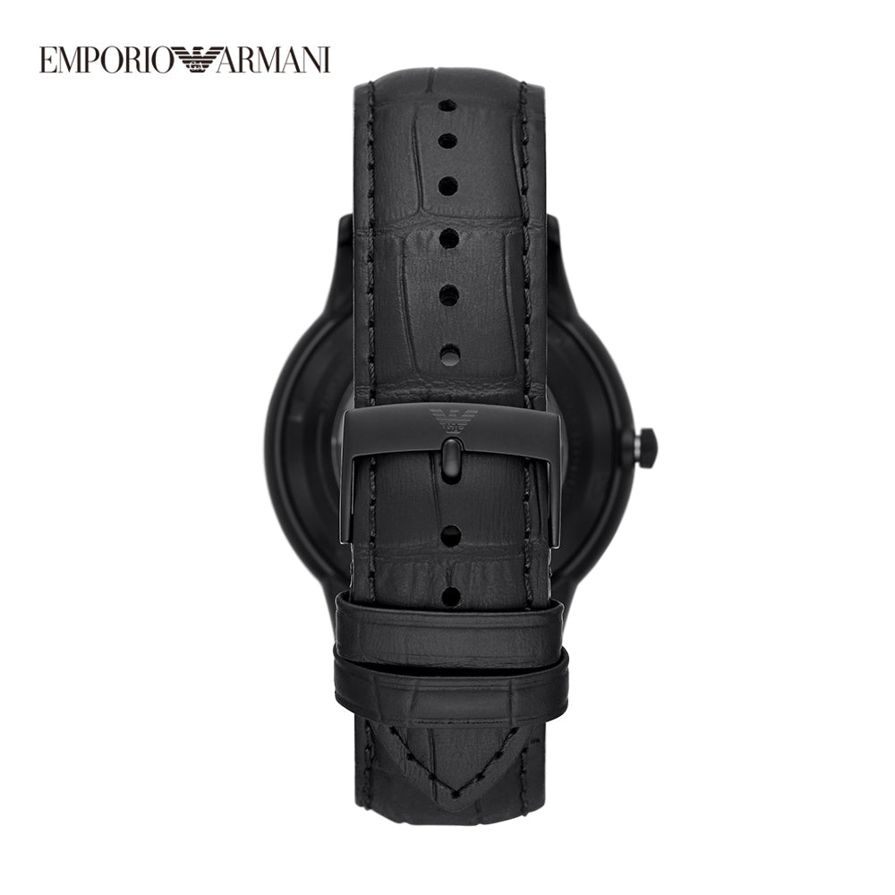 Emporio Armani Meccanico Automatic Black Dial Black Leather Strap Watch For Men - AR60042