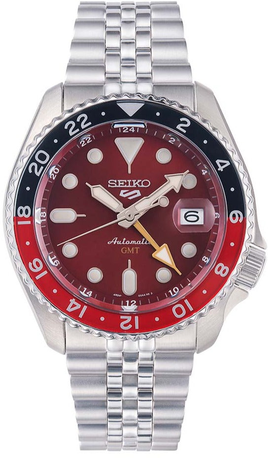 Seiko 5 Sports Thong Sia Limited Edition Red Dial Silver Steel Strap Watch For Men - SSK031K1