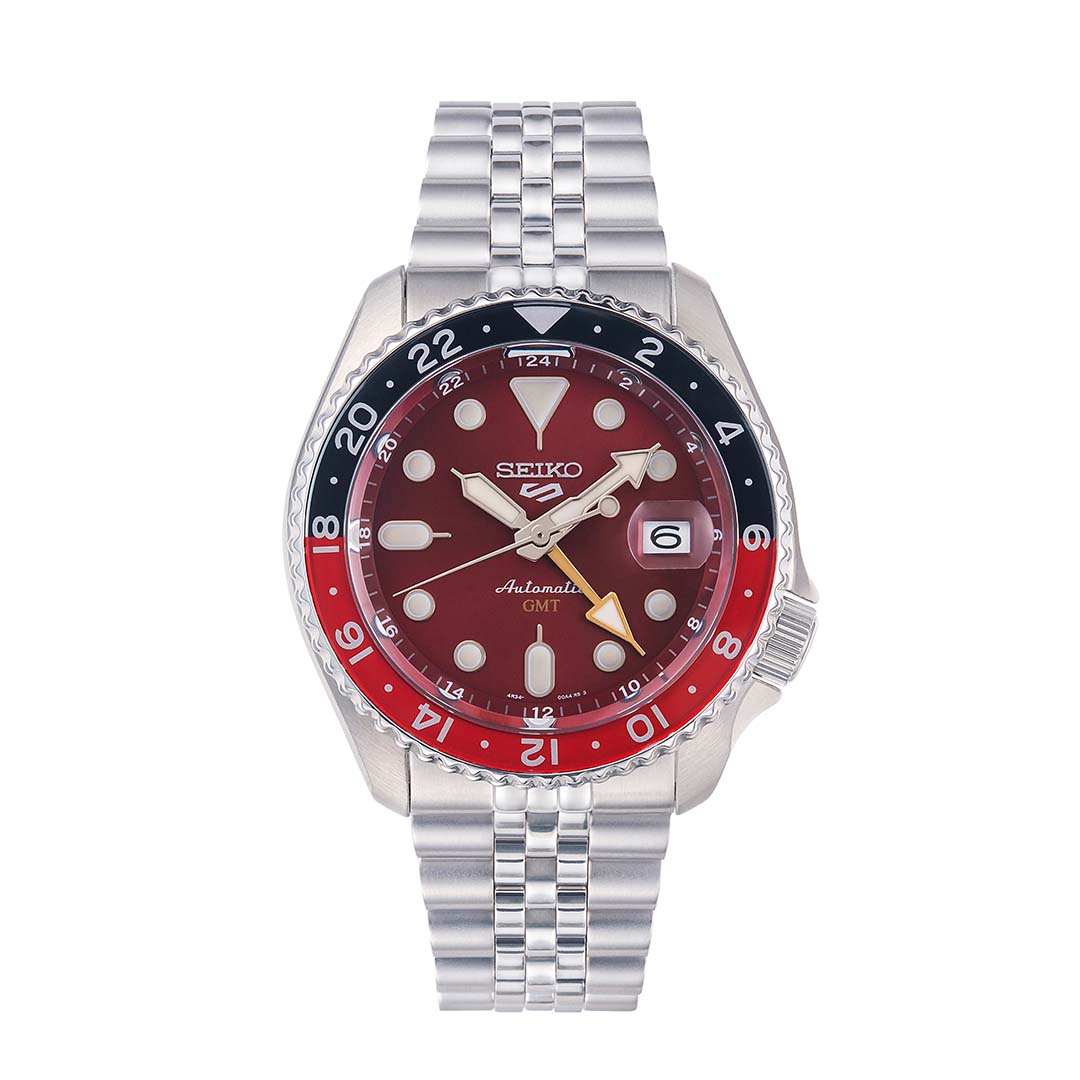 Seiko 5 Sports Thong Sia Limited Edition Red Dial Silver Steel Strap Watch For Men - SSK031K1