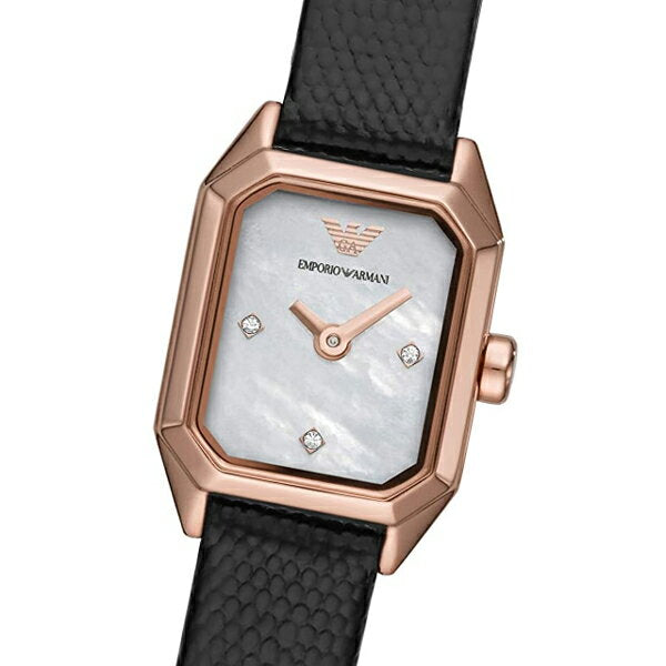 Emporio Armani Gioia Quartz Mother of Pearl Dial Black Leather Strap Watch For Women - AR11390