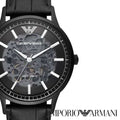 Emporio Armani Meccanico Automatic Black Dial Black Leather Strap Watch For Men - AR60042