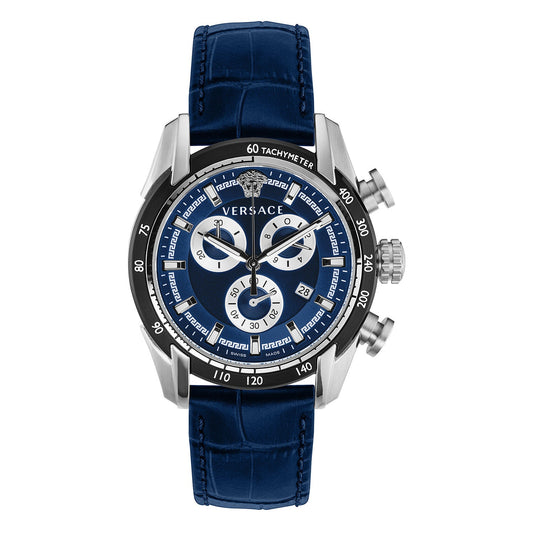 Versace V-Ray Chronograph Quartz Blue Dial Blue Leather Strap Watch for Men - VE2I00721