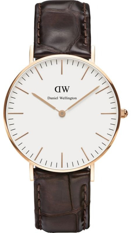 Daniel Wellington Classic York White Dial Brown Leather Strap Watch For Women - DW00100038