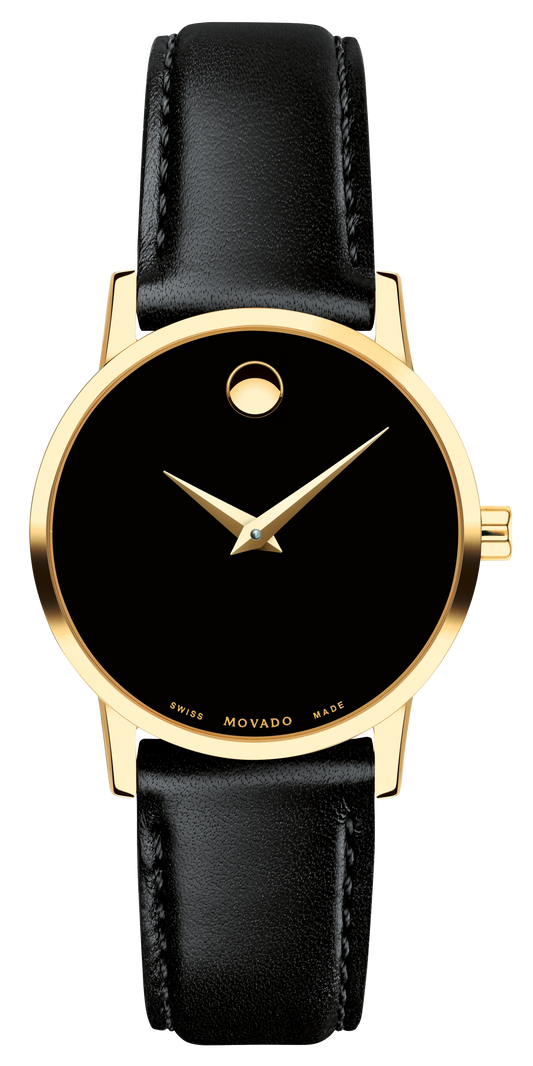Movado Museum Black Dial Black Leather Strap Watch For Women - 2100006