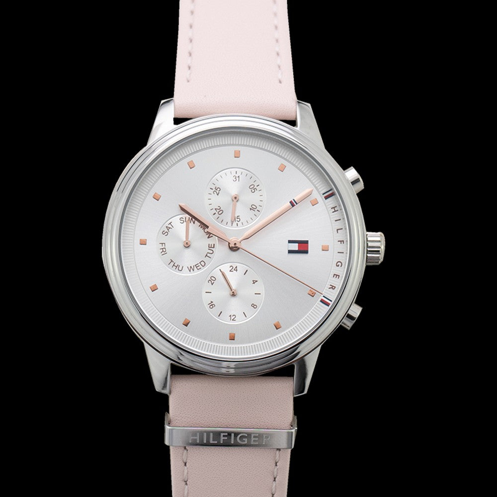 Tommy Hilfiger Blake Chronograph Silver Dial Pink Leather Strap Watch For Women - 1781906