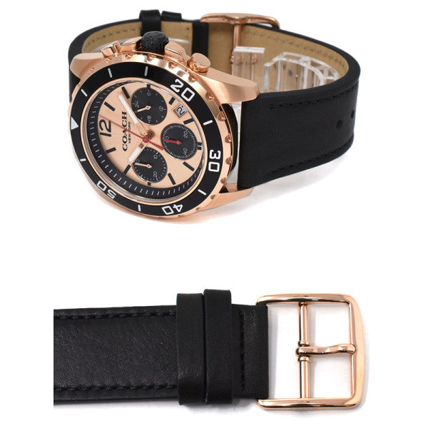 Coach Kent Rose Gold Dial Black Leather Strap Watch for Men - 14602559