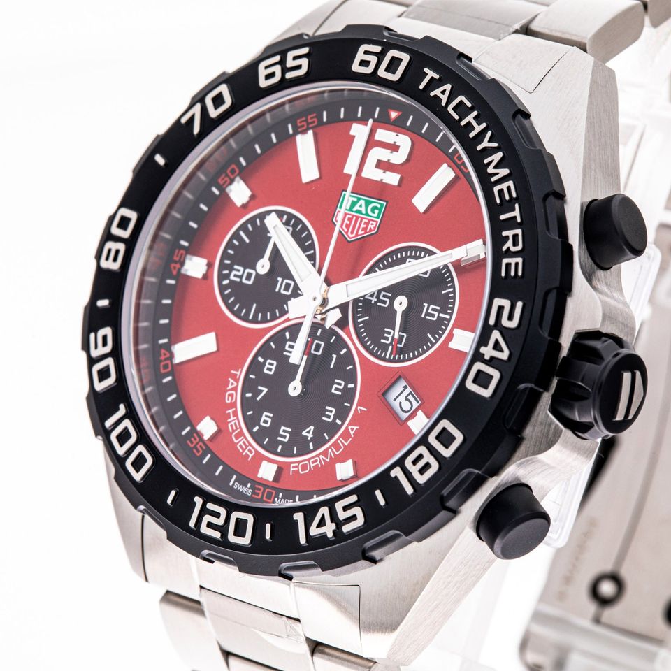 Tag Heuer Formula 1 Quartz Chronograph Red Dial Silver Steel Strap Watch for Men - CAZ101AN.BA0842