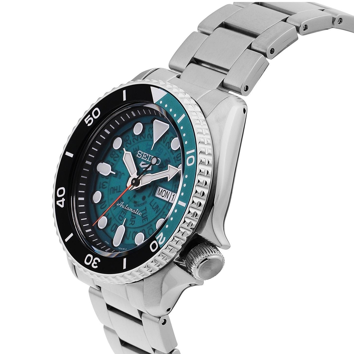 Seiko 5 Sports SKX Skeleton Green Dial Silver Steel Strap Watch For Men - SRPJ45K1