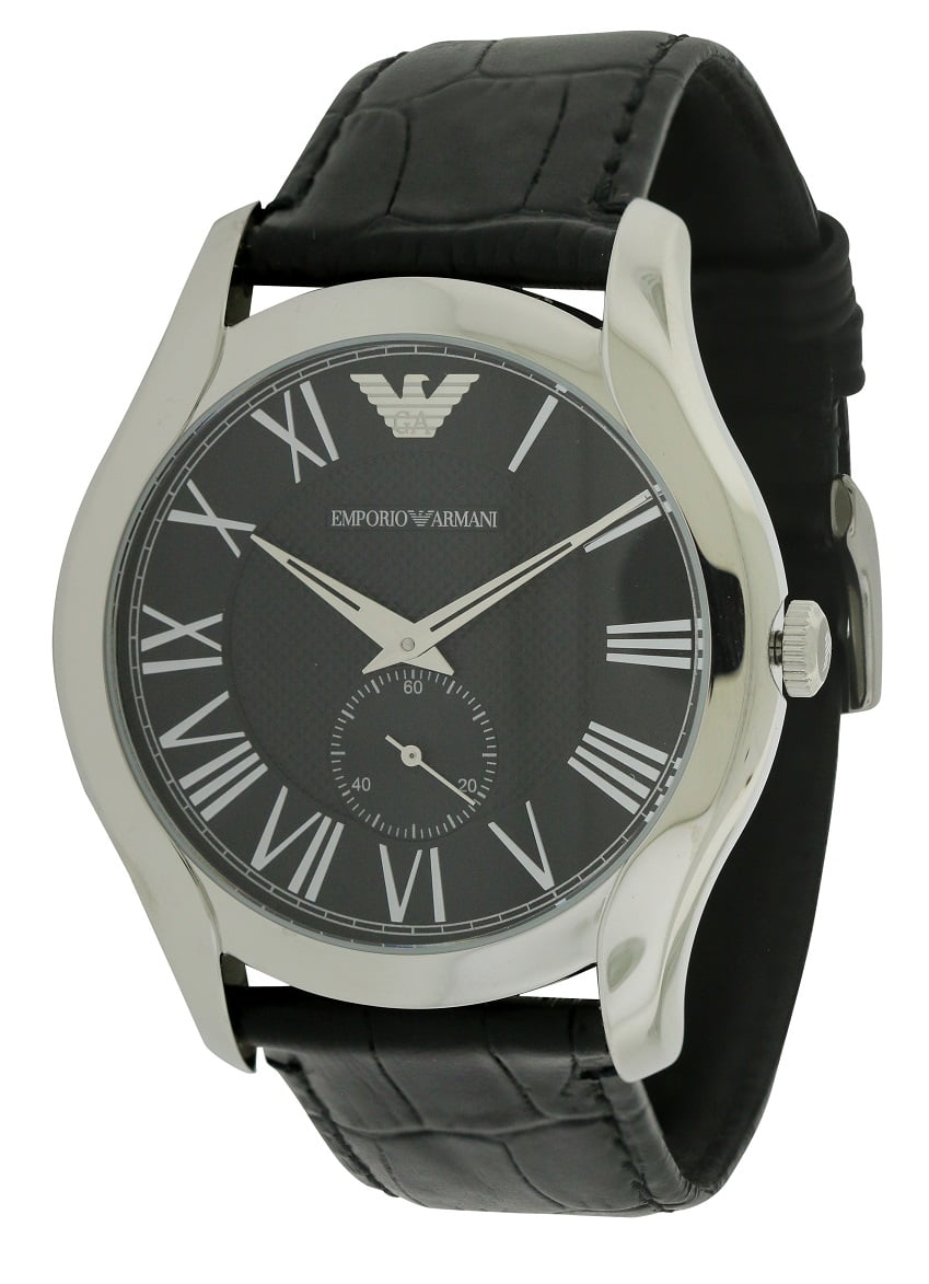 Emporio Armani Valente Black Dial Black Leather Strap Watch For Men - AR0643