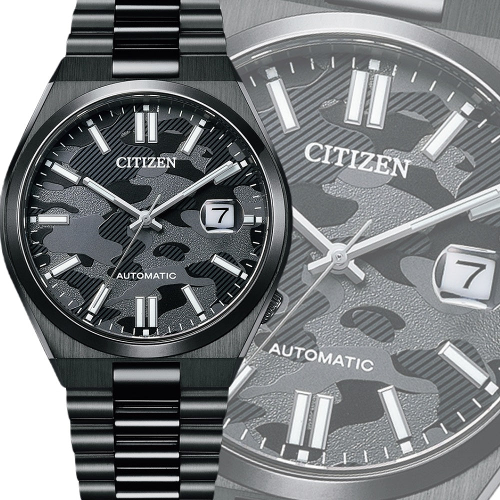 Citizen Tsuyosa Camouflage Black Dial Black Steel Strap Watch For Men - NJ0155-87E