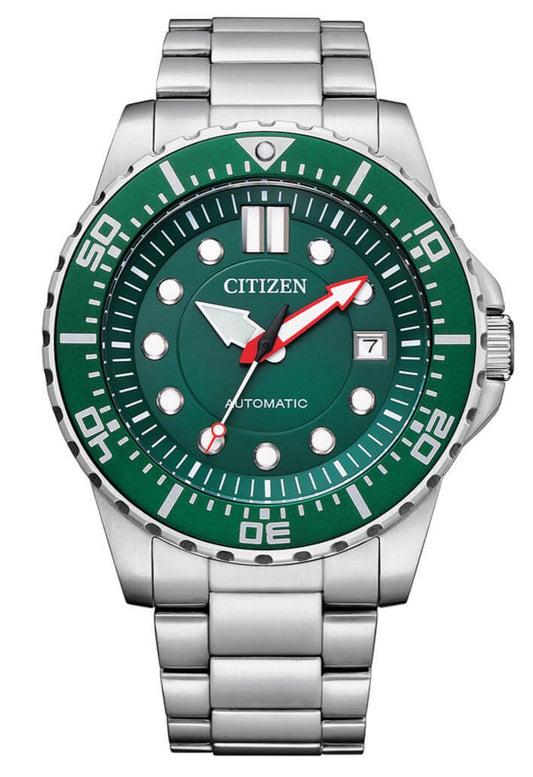 Citizen Promaster Mechanical Green Dial Silver Steel Strap Watch For Men - NJ0129-87X