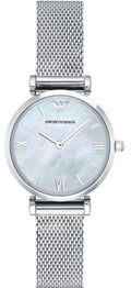 Emporio Armani Gianni T Bar Mother of Pearl Dial Silver Mesh Bracelet Watch For Women - AR1955