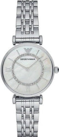 Emporio Armani Gianni T-Bar Mother of Pearl Dial Silver Steel Strap Watch For Women - AR1908