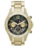 Marc Jacobs Rock Chronograph Black Dial Gold Steel Strap Watch for Women - MBM3253