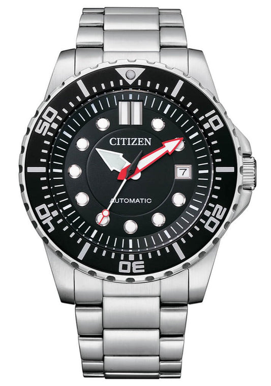 Citizen Mechanical Black Dial Silver Steel Strap Watch For Men - NJ0120-81E