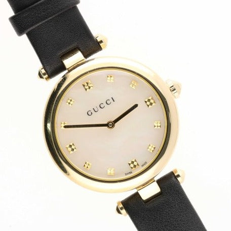 Gucci Diamantissima Mother of Pearl Dial Black Leather Strap Watch for Women - YA141404