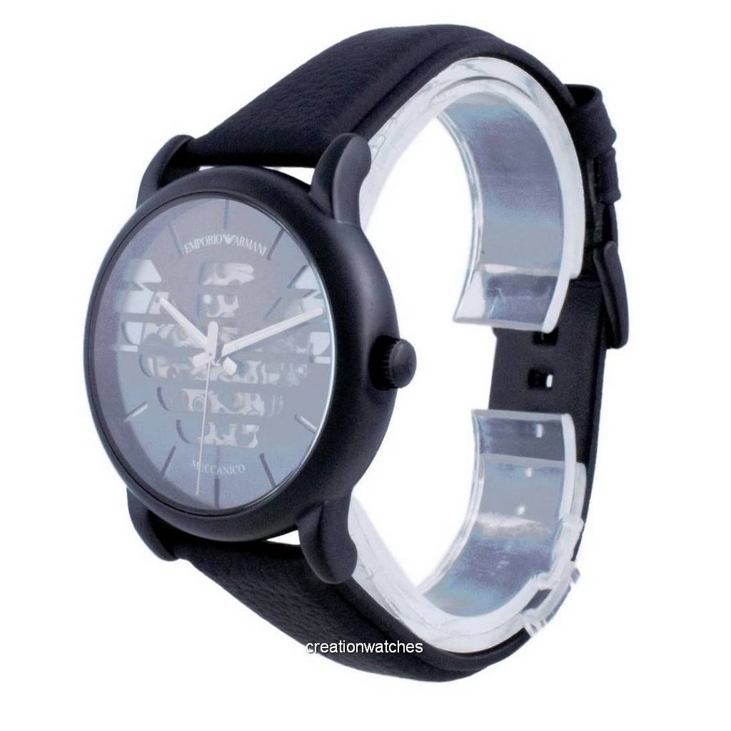 Emporio Armani Meccanico Quartz Black Dial Black Leather Strap Watch For Men - AR60032