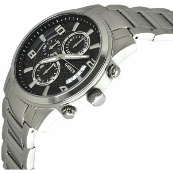 Guess Exec Chronograph Quartz Black Dial Silver Steel Strap Watch For Men - W0075G1