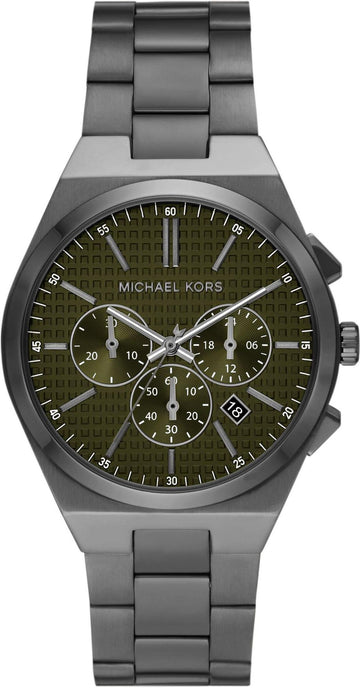 Michael Kors Lennox Chronograph Black Dial Grey Steel Strap Watch For Men - MK9118